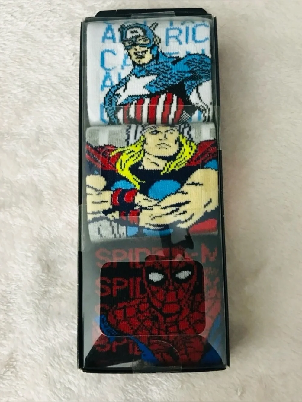 MARVEL Captain America Thor Spiderman Set of 3 Pair Crew Socks Shoe Sz 8-12 NEW
